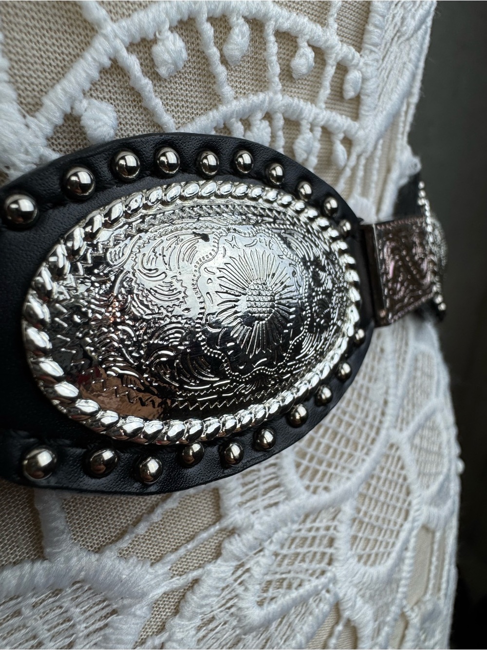 Leather Belt with Silver Plated Western Hardware Size 34” Women’s - Picture 7 of 12